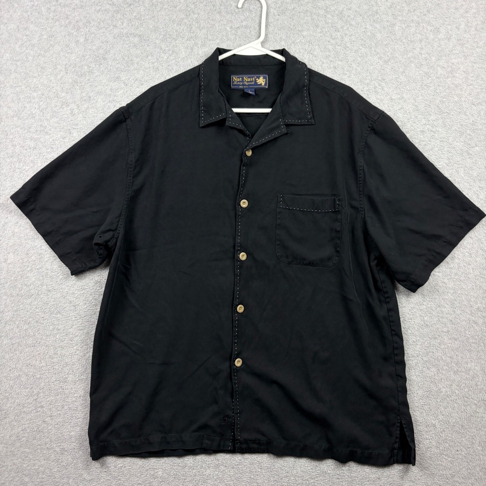 Nat Nast Shirt Mens Large Black Silk Camp Forbes Field Limited Edition Button Up
